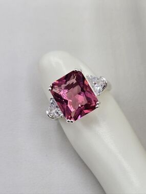 Swarovski Crystal Elements Silver Statement Ring Fuchsia Pink Size 7 Prom Bridal